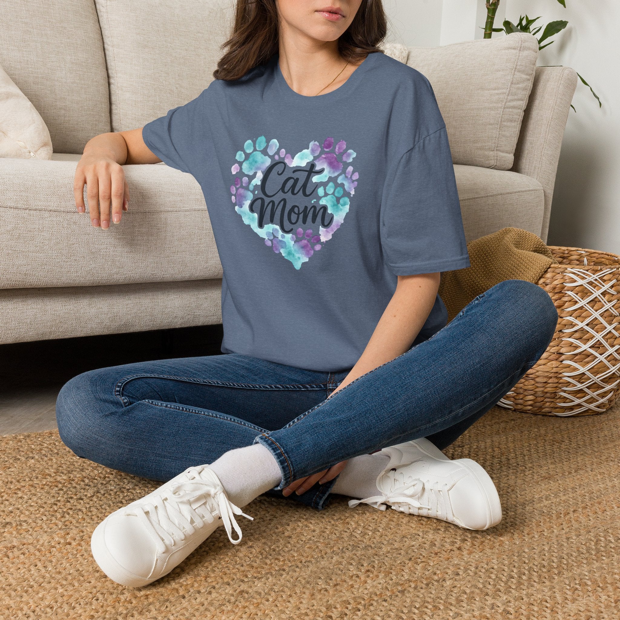 Watercolor Cat Mom Heart T-Shirt