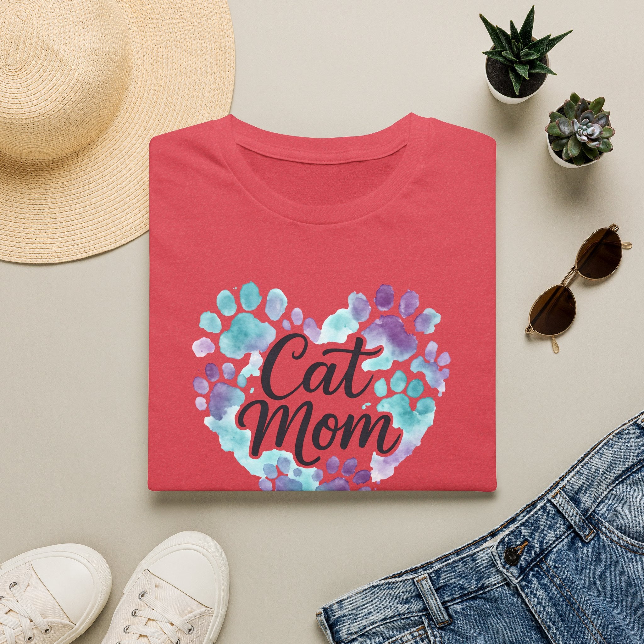 Watercolor Cat Mom Heart T-Shirt