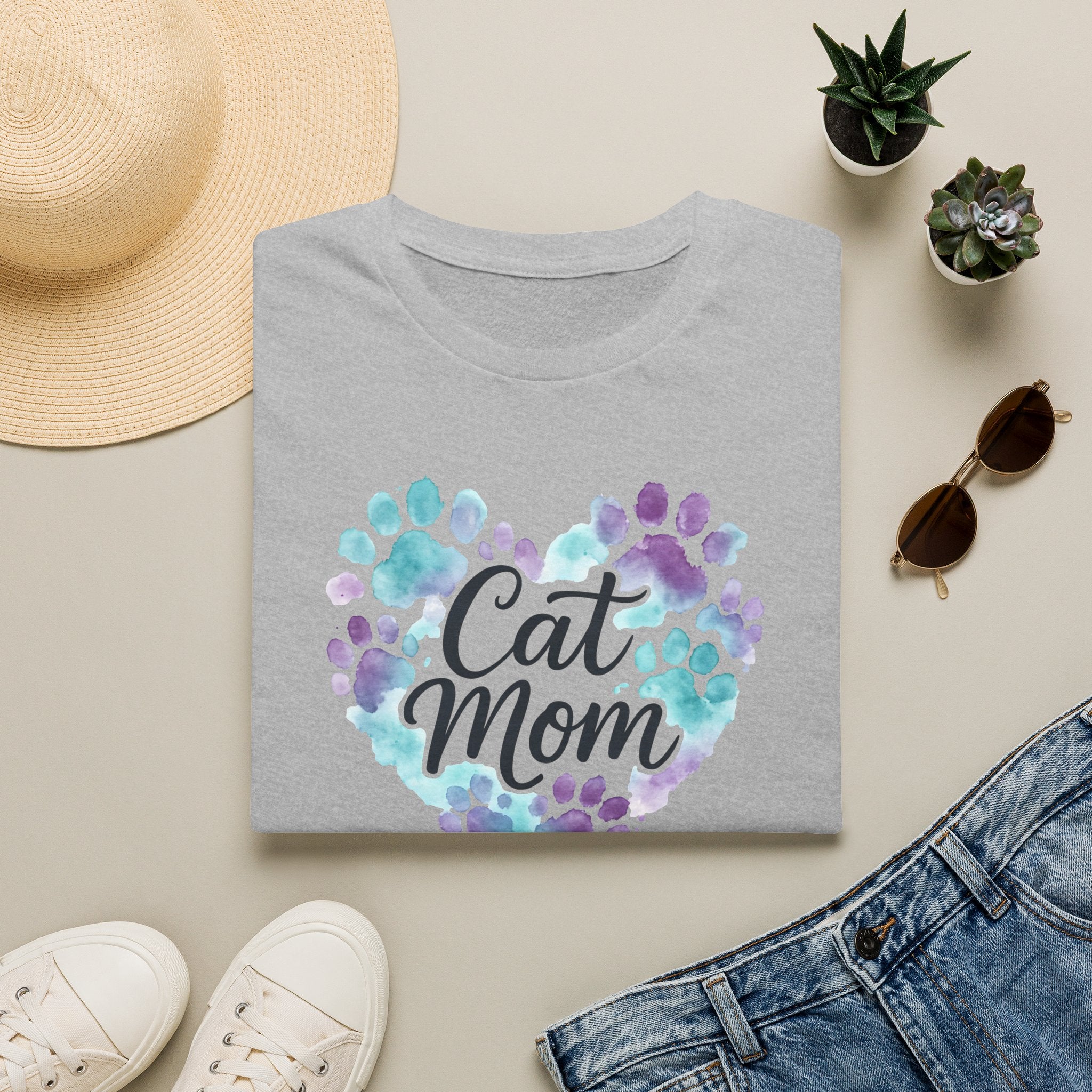 Watercolor Cat Mom Heart T-Shirt