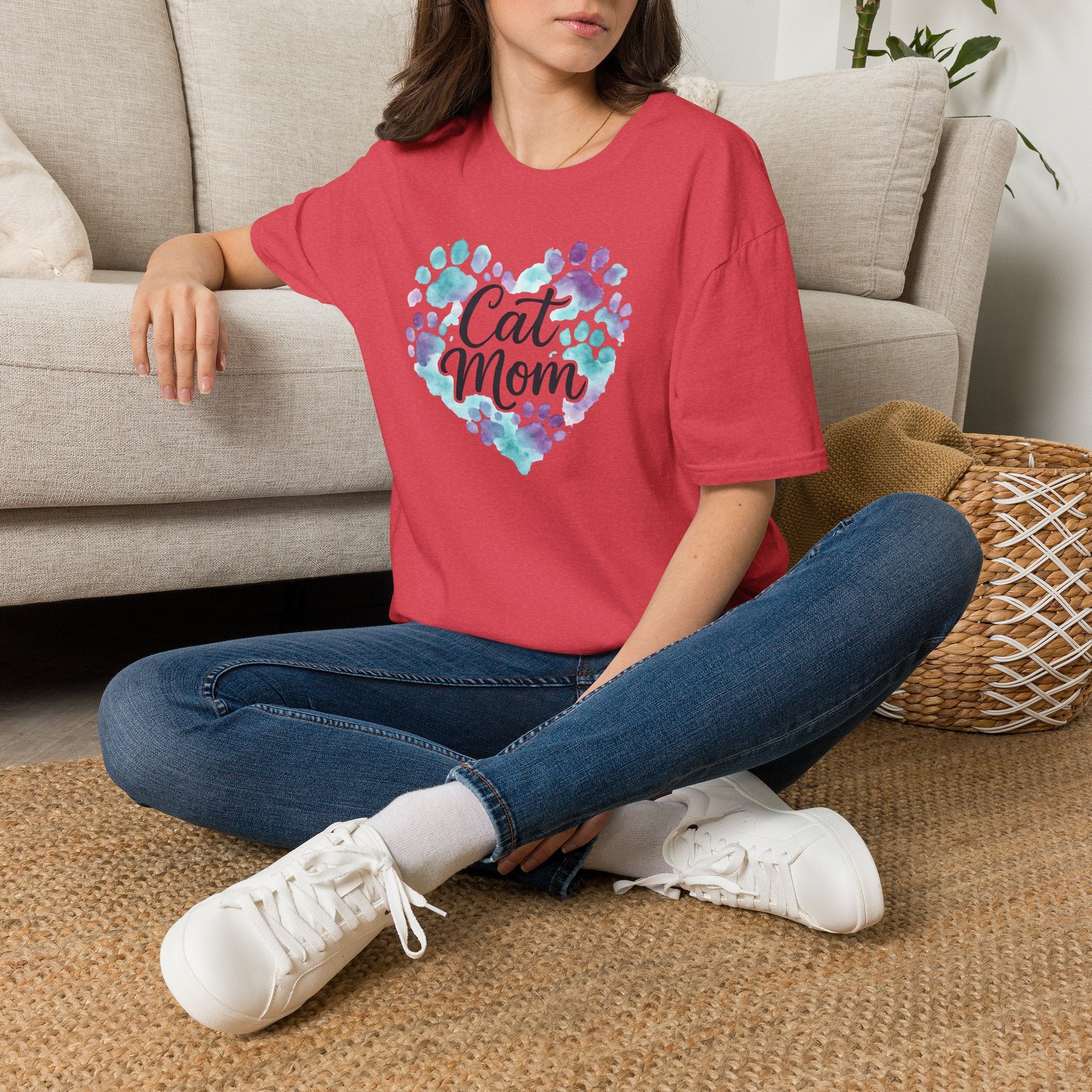 Watercolor Cat Mom Heart T-Shirt