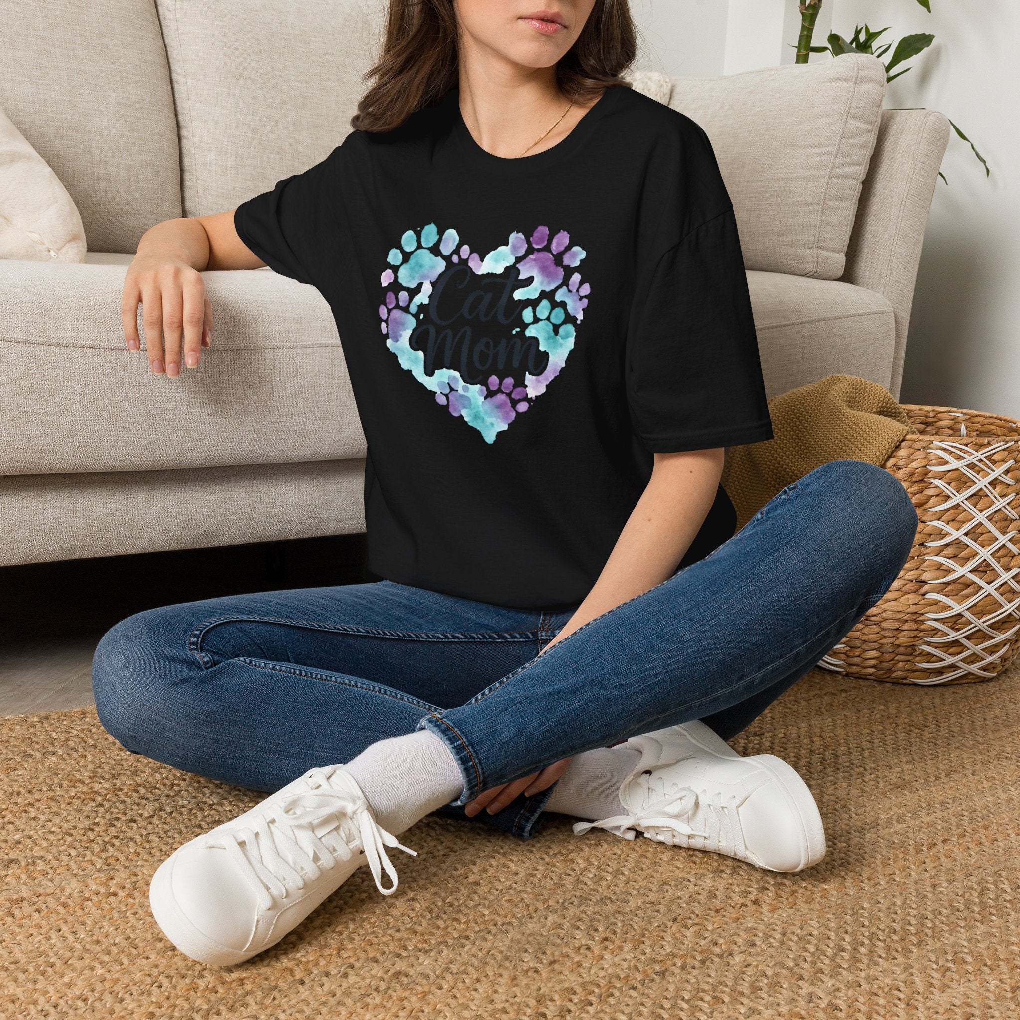 Watercolor Cat Mom Heart T-Shirt
