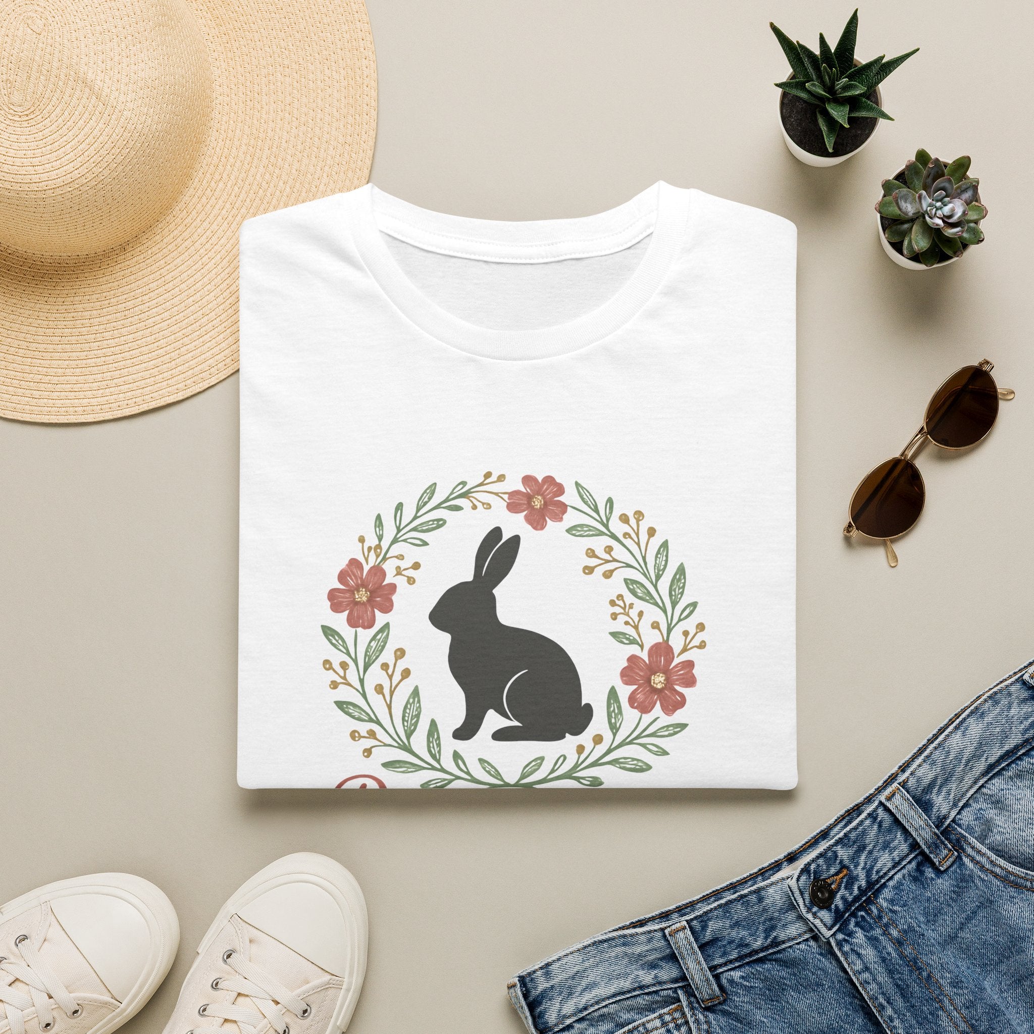Bunny Mom Floral Wreath T-Shirt
