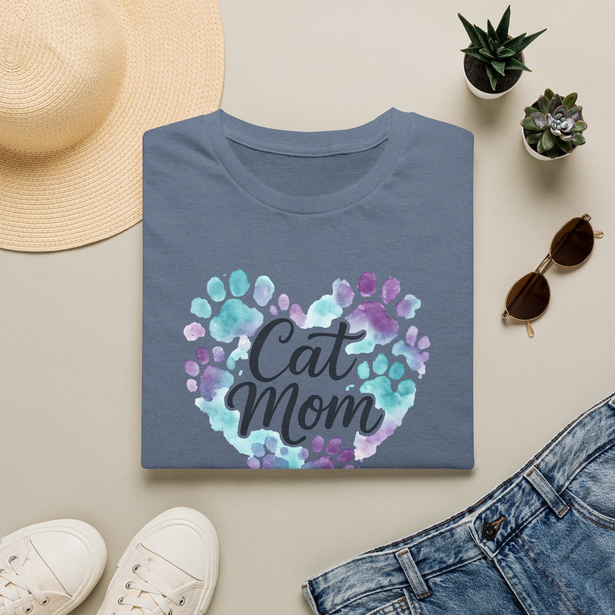 Watercolor Cat Mom Heart T-Shirt